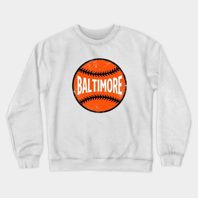 Baltimore Retro Baseball - White Crewneck Sweatshirt by KFig21